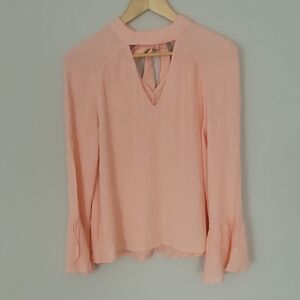 Love Riche Salmon Asymmetrical Bell Sleeve Blouse